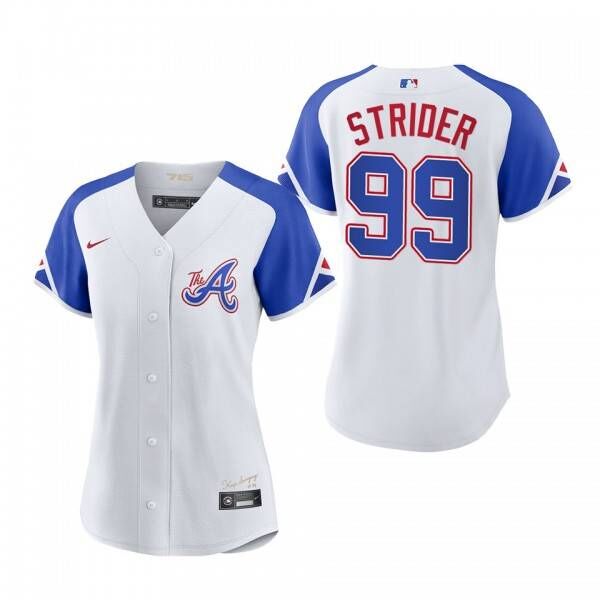 Women's Atlanta Braves #99 Spencer Strider White 2023 City Connect Stitched Baseball Jersey(Run Small)
